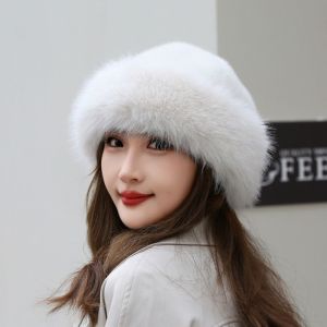 HOUMENG Fluffy Plush Beret Hat Imitation Fur Solid Color Wool Painter Hat Fashion Y2K Ear Protection Hat Ladies