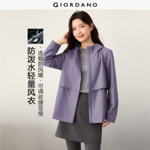 Giordano Beau Monde Women Drawstring waist hooded windbreaker Free Shipping 13376036