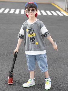 Pakaian Anak Laki Laki Lengan Pendek Celana Pendek Bahan Katun Jeans Umur 7 8 9 Tahun / Baju Anak Laki-laki