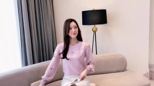 REHIN สกินนี่ไซส์ใหญ่ปักAll-Matchแขนยาวเสื้อชีฟองที่เรียบง่ายVคอComfortใหม่