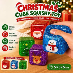 Christmas Cube Squishy Toy Slow Rebound Foam Stress Relief Fidget Squeeze Gift for Kids Adults
