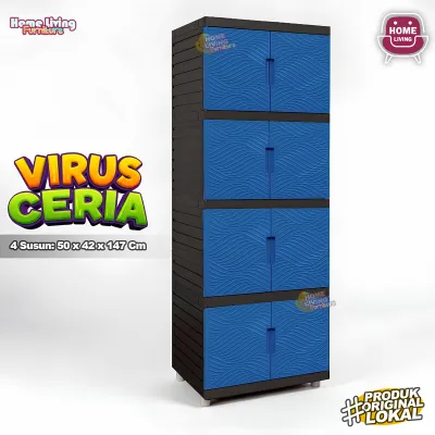 LEMARI PLASTIK VIRUS KINGDOM 4 SUSUN LEMARI PAKAIAN MINIMALIS CABINET SERBAGUNA - CREAM