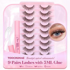 TOOCHUNAG Mi giả lông tơ gai 20mm Mi giả 8D giả chồn Mi giả dày tạo độ phồng Mi mắt mèo 7 cặp Mi manga Gói nhiều