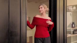 ซูทผู้หญิงแขนยาวเปิดไหล่ แขนยาว ฟิต ถัก สำหรับฤดูใบไม้ร่วง ออกเดทกลางคืน