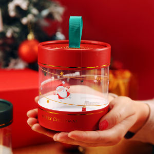 SG STOCK Island Gems Christmas candy packaging box Christmas Eve round barrel box Transparent PVC Christmas Candy Box Apple Box Christmas Gift Box W/Ambient Light