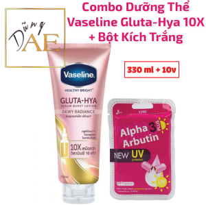 Combo Sữa Dưỡng Thể Trắng Da Ban Đêm Vaseline Gluta-Hya 10X Thái lan 330mL + Bột Kích Trắng Alpha Arbutin Vỉ 10 Viên Thái Lan