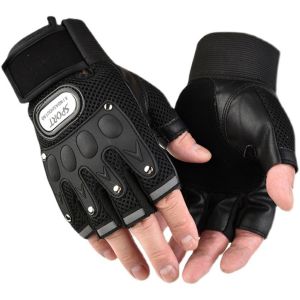 BEAUTYandLADIES Men Fitness Palm Breathable Motocycle Gloves Anti-Slip Half Finger Bicycle Gloves Riding Gloves PU Leather Fingerless Gloves