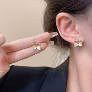 Anting Reben Hati🎀蝴蝶结爱心猫眼石耳钉 Bow Heart Opal Earrings 韩系简约甜美轻奢小众设计精致气质百搭 Korean Style Fashion Jewelry