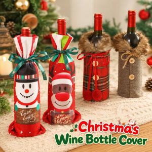 Santa Claus Christmas Wine Bottle Cover Xmas Wine Decor Reusable Cloth Home Party Table Festive Ornament