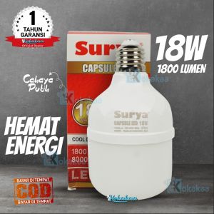 Surya CAPSULE LED 18 Watt Bohlam Lampu Buat Kamar Tidur Lumen 1800Lm Garansi Resmi 1 Tahun (Umur 8000 Jam) - Putih