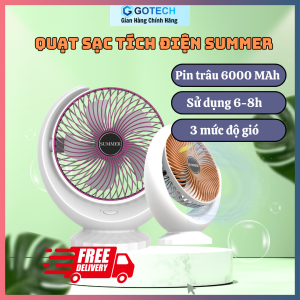 Quạt Mini Để Bàn Sạc Pin - Quạt Tích Điện Loại Lớn SUMMER Desktop Fan Quạt Điện 3 Tốc Độ Gió Tích Hợp Chế Độ Gập Thông Minh Sử Dụng 6-8 Tiếng
