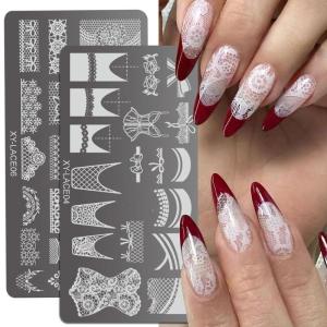 6 miếng tấm dập móng tay thiết lập cho chuyên nghiệp Nail Art ren và lá thiết kế làm móng trang trí móng tay bị bảo vệ