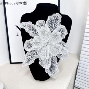 WP💓💛💖 Sequin Beaded Flower Collar Applique White Lace Embroidered Patch Corsage DIY Decorative Wedding Dress Clothing Accessories