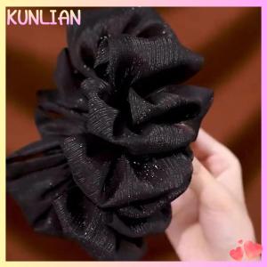 [KUNLIAN] Fashion Women Seersucker Clip Black Bowknot Hair Grab Hair Bow Shark Clip Mesh Bubble Grabber Girl Headwear