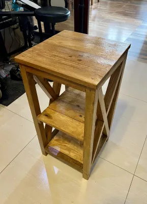 Solid Wood Accent Table with Cross Sides/ Bedside Tables/ Minimalist Storage Cabinet