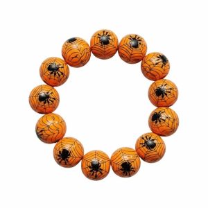 LIVELYS Elastic Halloween Bracelet Wooden Stretchy Pumpkin Beads Bracelet Spooky Charm Orange Wood Wristband