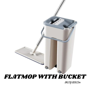 2 in 1 Smart Self-Wash Squeeze Dry Flat Scrape Floor Mop Bucket Tool Kit with 2PCS Cloth Fiber Mop Head DAILY DEALS99