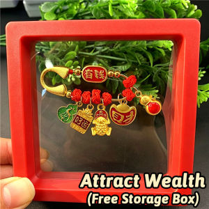 Lucky Safety Pin Brooch Traditional Amulet Lucky Charm Red String Gold Plated Pendant Good Luck Ornament Keychain for Baby Clothing Bag Accessory Blessing Protection Gift With Box