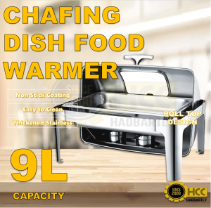 Stainless Steel Rectangular Food Warmer Roll Top Chafing Dish 9L with Glass Window