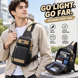 Men Crossbody Chest Sling Bag Water Resistant Oxford Large Capacity Adjustable Strap Casual Travel Commuter Outdoor Daily Carry