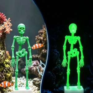 BNU0349 3D Printed Dancing Skeleton Aquarium Bubbler Realistic with Pipe Suction Cup Movable Skeleton Fish Tank Bubbler Interactive Fade Resistant Halloween Skeleton Tank Ornament Fish Landscaping