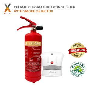 XFLAME 2L Foam Fire Extinguisher with Smoke Detector | 10-Year Battery