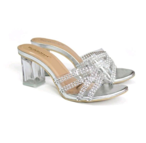 Sandal Hak Kaca SILVER/Hils Wanita Sepatu Hak Tali/Sandal Hak Murah/Hils Hak Tahu