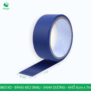 BKS1XD - 3 cuộn băng keo Simili khổ 5cm x 7m - Xanh dương - Băng dính dán gáy sách đóng cuốn