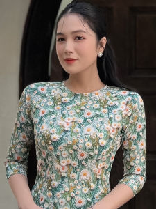 Áo dài cổ tròn tay lỡ cúc họa mi dành cho nữ - AD34 - Khánh Linh Style
