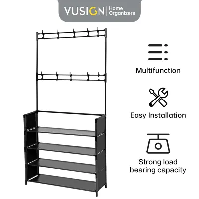 Vusign 4 Tingkat Rak Sepatu Serbaguna Multifungsi Stand Hanger Gantungan Baju Topi Tas Minimalis VS78X