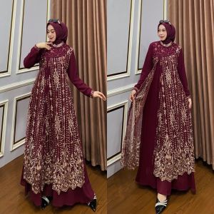 Maunza gamis brukat mewah elegant terbaru
