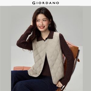 GIORDANO Women Vests Simple Quilted Vests Round Neck Snap Button Fashionable Casual Slim Fit Vests 13376798