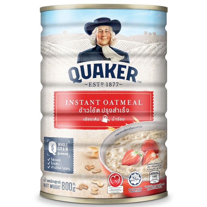 เควกเกอร์ ข้าวโอ๊ตปรุงสำเร็จ กระป๋องใหญ่ 800 กรัม - Quaker Oatmeal Instant LARGE Wholegrain Oats 800g