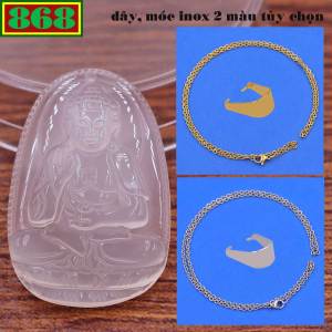 Mặt dây chuyền Phật A di đà mã não trắng 2.2 x 3.6cm 2.9 x 4.5cm kèm vòng cổ dây chuyền inox + móc inox Phật bản mệnh