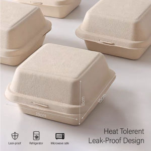 (50pc) 6 Inch Clamshell Burger Box Sugar Cane Pulp sugarcane bagasse F&B packaging