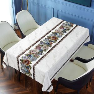 Rectangular PVC Tablecloth Waterproof Oil Resistant Peony Flower Printed Tablecloth Cover Dining Tablecloth Desktop Decorative Cloth