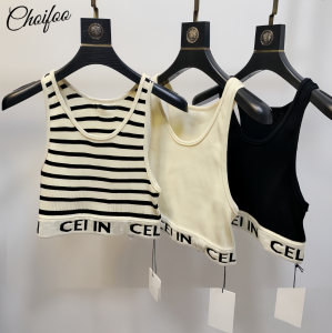 ChoiFoo ใหม่เสื้อถักนิตติ้งผู้หญิงเสื้อเอวลอยเสื้อกั๊กบางพอดีตัวไทย MODE Korea เสื้อบังทรง Cewek Seksi เสื้อกล้ามกีฬาและฟิตเนสแฟชั่นเสื้อแขนกุดบางยืดหยุ่นสูง