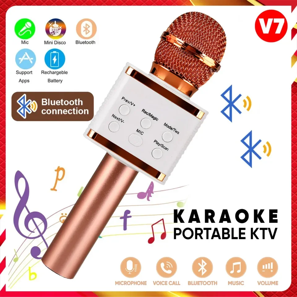 Mic Karaoke V7 Microphone Bluetooth Mikrofon Wireless WSTER New