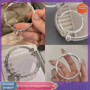 Graceful Chinese Style Floral Butterfly Push Pull Adjustable Bangle Heart Shaped Bamboo Link Flower Bud Opening Bracelet Fashion Jewelry