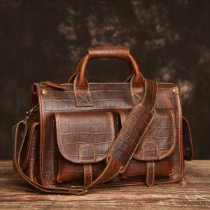 NUPUGOO Vintage Genuine Leather Mens Briefcase Crossbody Bag Crazy Horse Leather Handbag