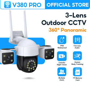 V380 PRO Q29 6MP 3 Lens CCTV Camera Outdoor  Waterproof Wireless WiFi 360 Panoramic Two-Way Voice PTZ Control IP Camera Full Color HD Night Vision AI human motion Tracking Alarm Security CCTV Camera