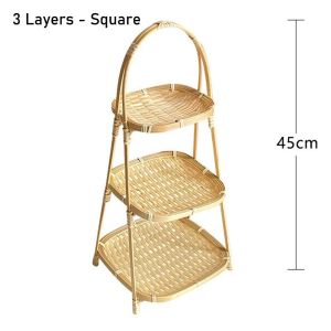 NOONOOR 1Pcs for Kitchen Bamboo Woven Basket Fruit Food Vegetable 1/2/3 Layer Storage Basket Durable Handwoven Standing Tray