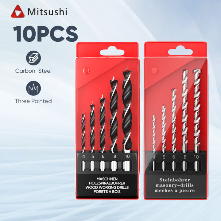 Mitsushi 10pcs HSS TWIST Drill Bits Set Triangle Drill Bit Marble Tile ...