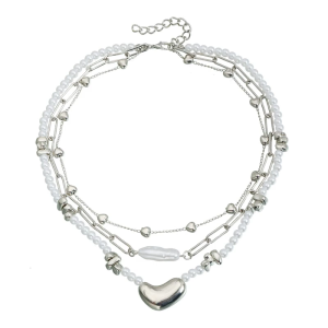 Stylish Heart Designs Faux Pearls Necklace With Unique Irregular Pendant Alloy Chain Neckchain Gift For Her
