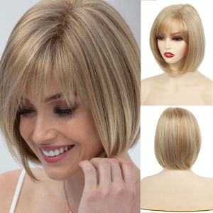 Cross-border wig womens short straight hair Bobo head skewed bangs chemical fiber wig cover European and American wig head cover wig
