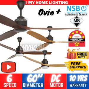 NSB OVIO 60 CEILING FAN DC MOTOR 3 Blade With Remote Designer Fan Kipas Angin siling fan Black Wood " 42"