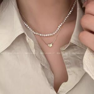 Hàn Quốc ánh sáng sang trọng đơn giản adzuki đậu hai lớp xếp chồng lên nhau Vòng cổ ngọc trai