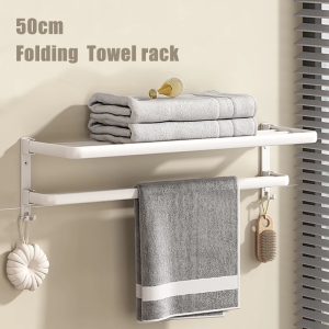 Nordic Style Bathroom Foldable Shelf Punch-free Space Aluminum Towel Rack For Bath Towel Holder