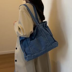 New street-style denim tote bag fashionable and simple versatile shoulder bag for women suitable for travel and leisure crossbody bag cross-border style