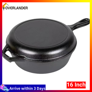 10/16 Inch Cast Iron Frying Pan Non-Stick Fry Pan Dual-purpose with Handle Pre-seasoned for Frying Baking Grilling Indoor Outdoor Cooking
